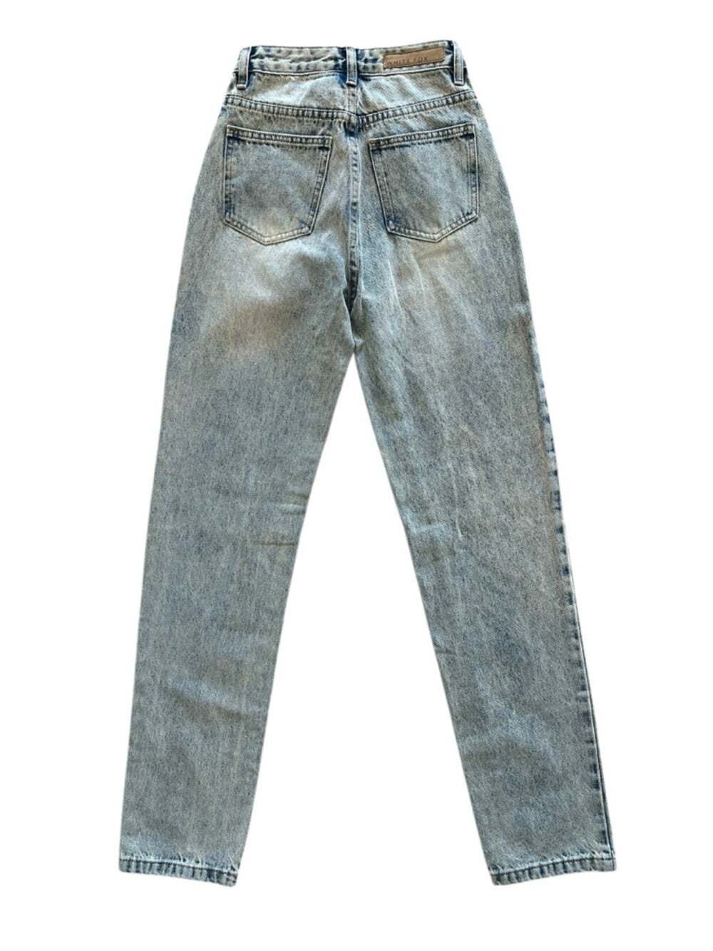 White Fox 100% Cotton 90s Retro Grunge Edgy Acid Wash Straight Leg Jeans-XXS - Picture 2 of 7
